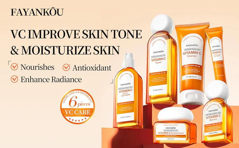 FAYANKOU Vitamin C 6 Pcs Whitening Face Kit Skin Repair Orange Essence Brightening Skin Care Set Whitening Brightening & Moisturizing Facial Kit FYK17178