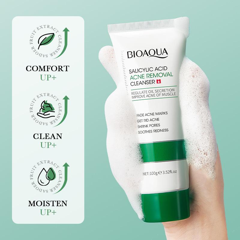 BIOAQUA Salicylic Acid Acne removal cleanser acne marks fading pores shrinking redness soothing oil controlling facial cleanser 100g BQY56297