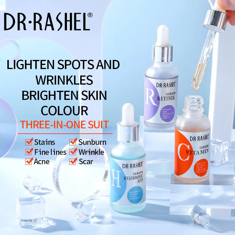 Dr.Rashel 3 PC Set Moisturizing Vitamin C , Hyaluronic Acid & Retinol Facial Serum DRL- 1616