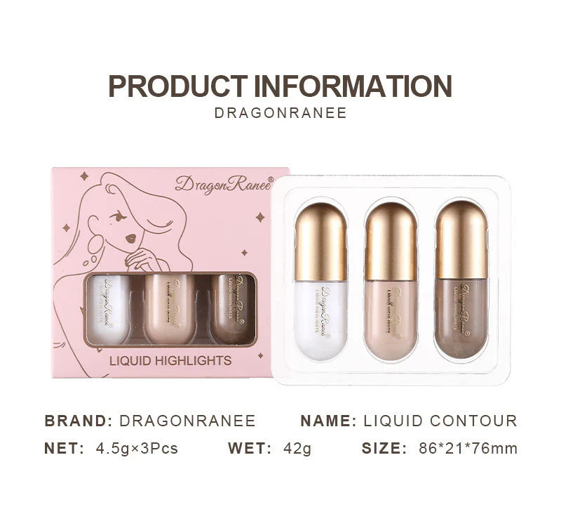 Dragon Ranee 3 Color 3D Face Highlighter Face Contour Bronzer Brightening Concealer Beautifying Cream Sticks 4.5g x 3pcs DR57