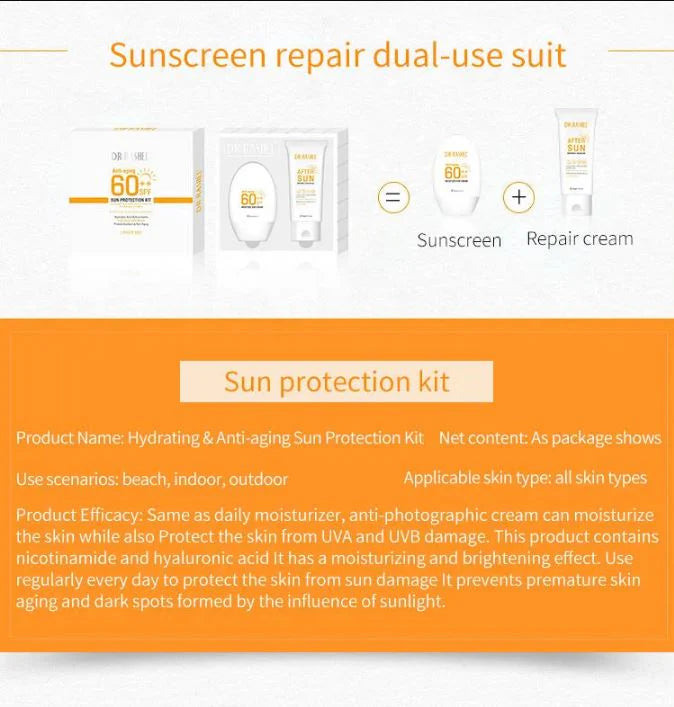 Dr.Rashel 2 PC Set Hydrating And Anti-Aging Sun Protection Cream Soothing & Cooliing Gel Kit 60SPF DRL- 1654