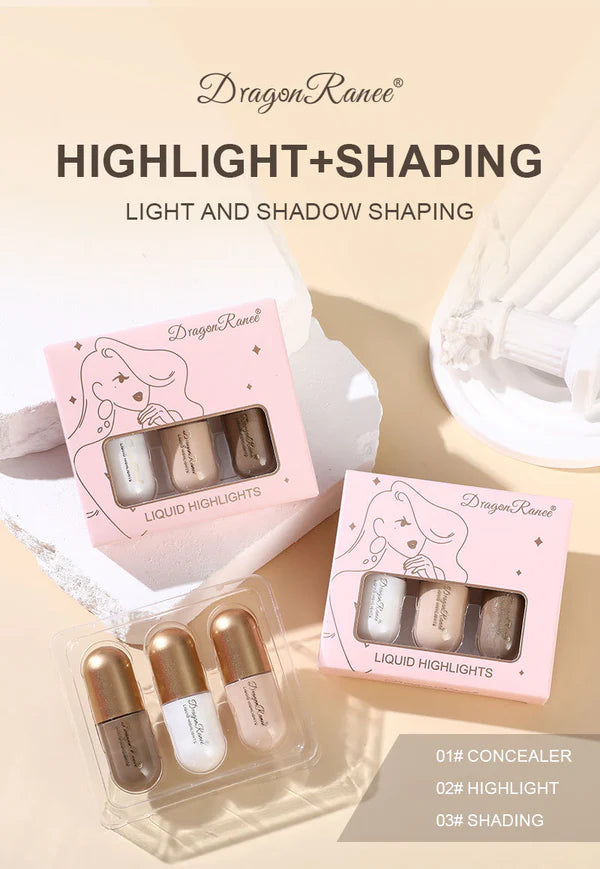 Dragon Ranee 3 Color 3D Face Highlighter Face Contour Bronzer Brightening Concealer Beautifying Cream Sticks 4.5g x 3pcs DR57