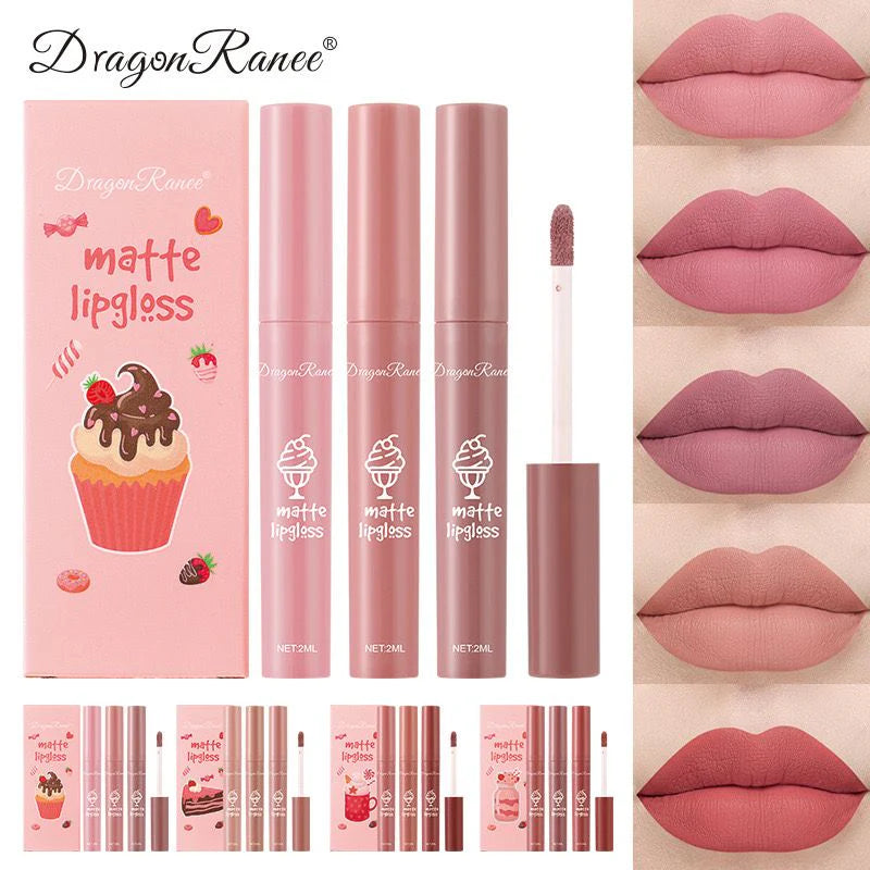 DRAGON RANEE 3PCS/Set Velvet Matte Lip Gloss Set Long Lasting Waterproof Lipstick Kit Nourish Moisturizing Lip For woman And Girl