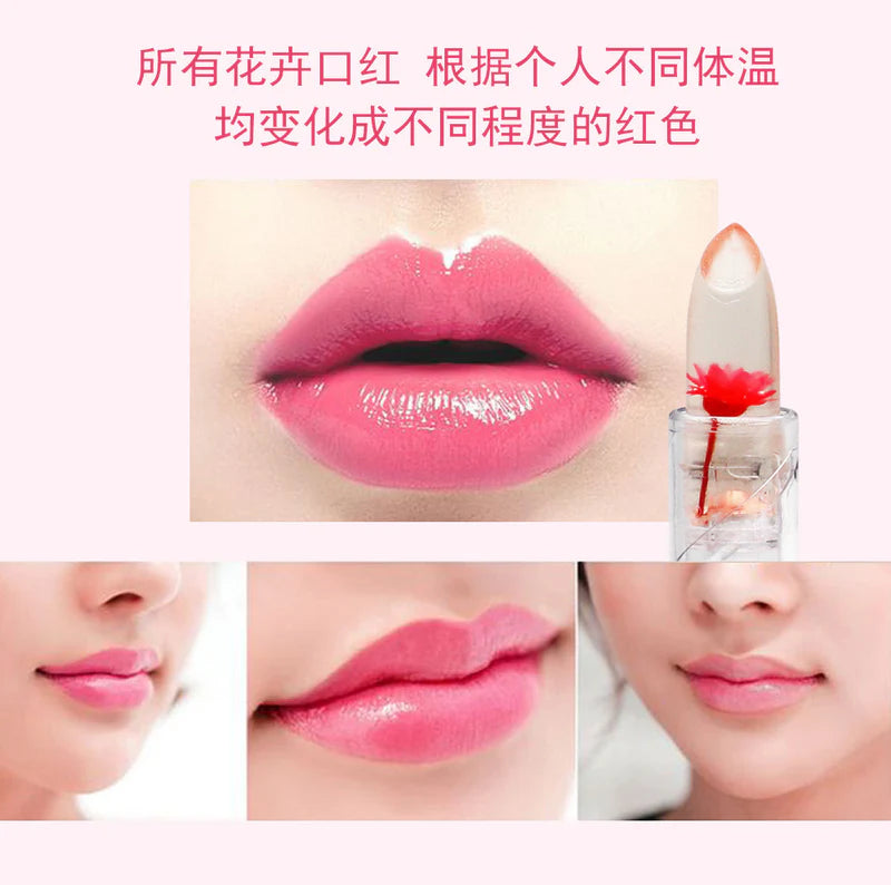 Transparent Flower Jelly Lipstick Temperature Change Color Long Lasting Waterproof