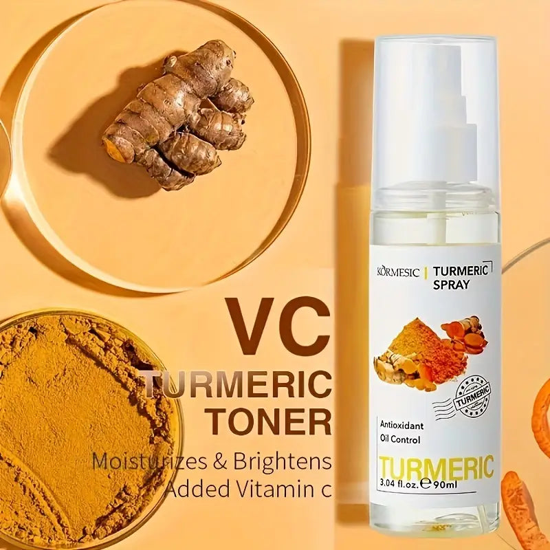 KORMESIC Turmeric Soothing Clear Turmeric Mist Spray Vitamin C Moisturizing Mist for Face, Deep Cleansing, Firming, Wrinkle Reducing, Acne Clearing, Dark Spot Fading 90ml