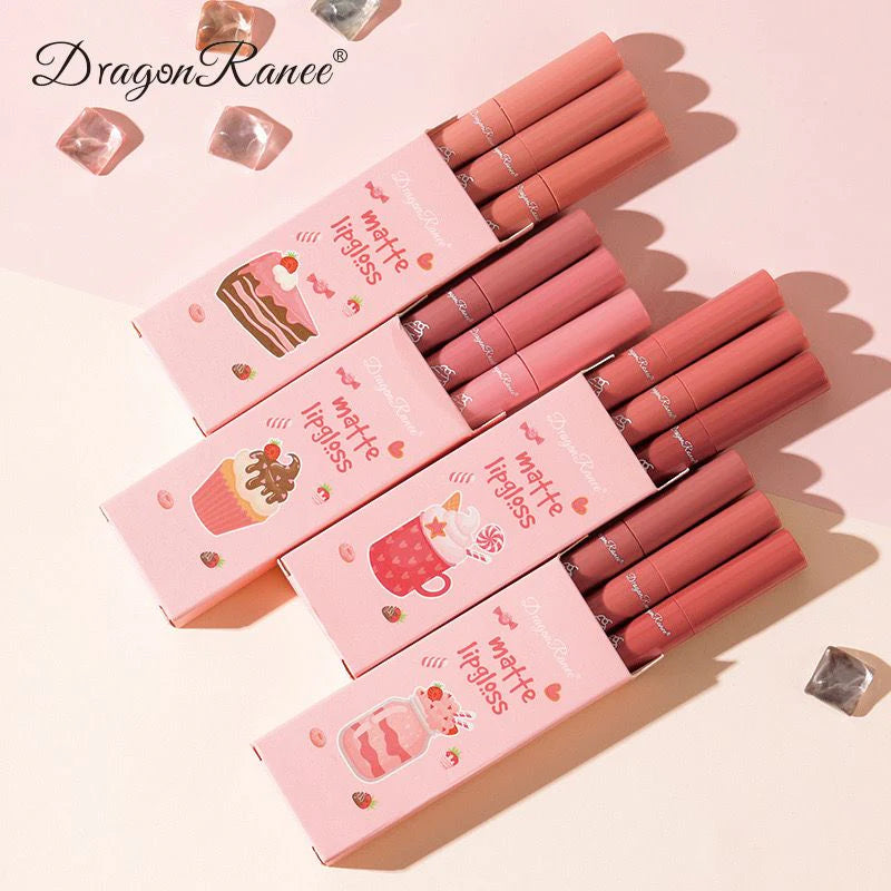 DRAGON RANEE 3PCS/Set Velvet Matte Lip Gloss Set Long Lasting Waterproof Lipstick Kit Nourish Moisturizing Lip For woman And Girl