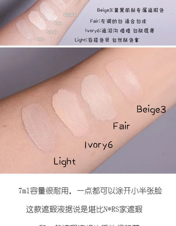 MISS ROSE Concealer , Liquid Foundation & Brush - 3 Pcs Set
