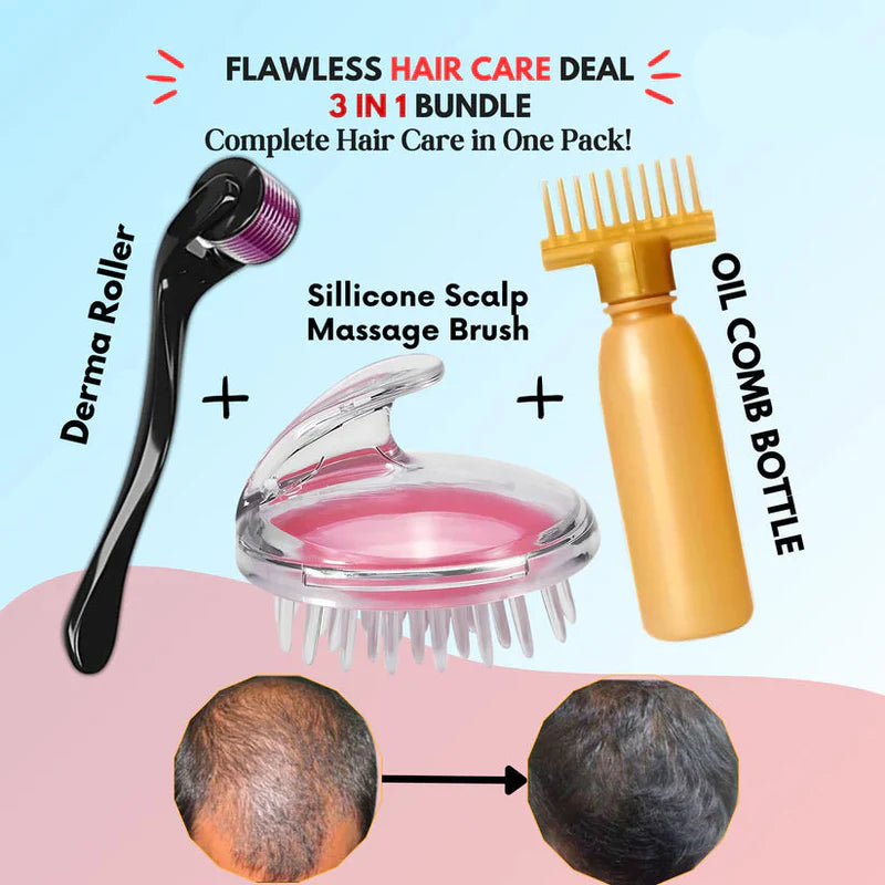 Flawless Hair Growth Kit – 3-in-1 Derma Roller, Scalp Massage Brush & Oil Applicator