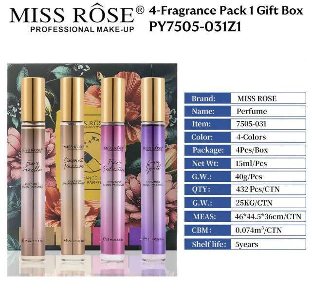 Miss Rose 4pcs Fragrance Perfume Mist For Girls & Women