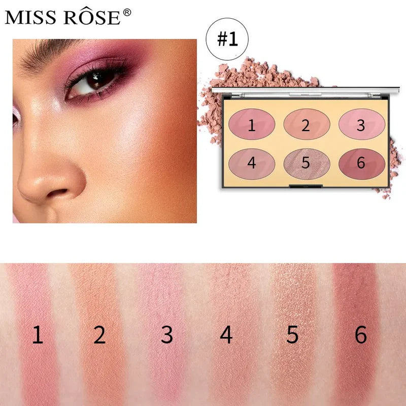 Miss Rose 6 Color Oval Blush Palette