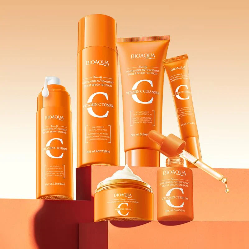 BIOAQUA 6 Pcs Vitamin C Skin Care Set Whitening Brightening & Moisturizing Skin Care Whitening Facial Kit BQY18939