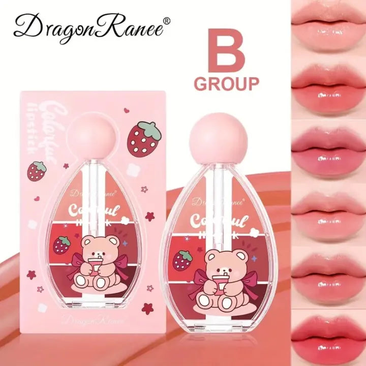 Dragon Ranee 6-color Bear Solid Lipstick Water Light Mirror Lip Gloss Whitening and Colorful Waterproof and Sweat-proof Lipstick Moisturizing Lip Gloss for Autumn and Winter
