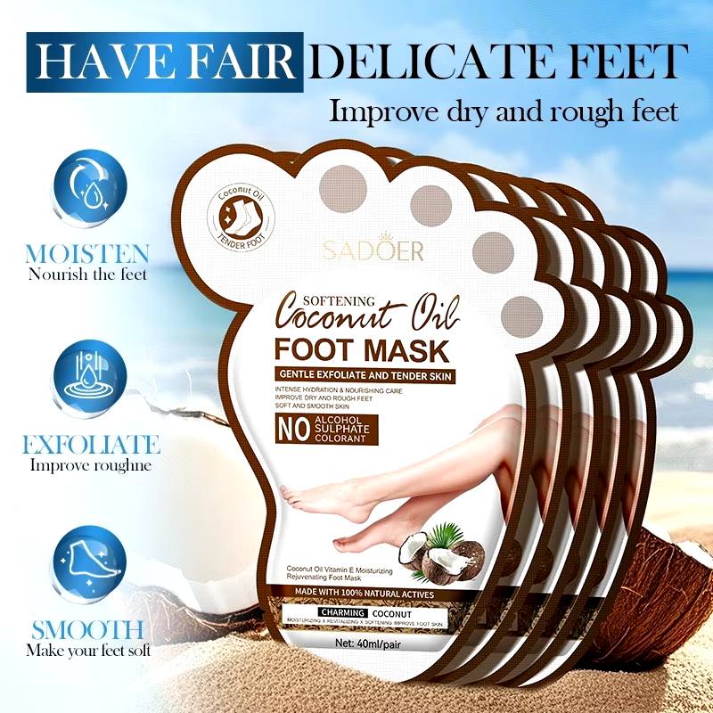 SADOER Coconut Oil Hand and Foot Mask Set - Deep Moisturizing & Exfoliating Spa Treatment - 40ml/Pair
