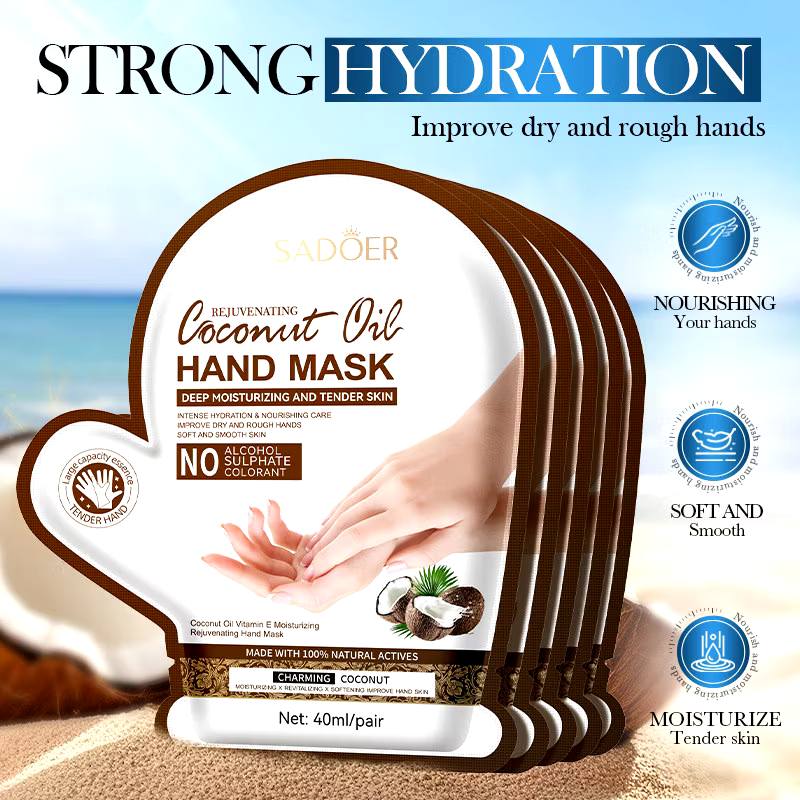 SADOER Coconut Oil Hand and Foot Mask Set - Deep Moisturizing & Exfoliating Spa Treatment - 40ml/Pair