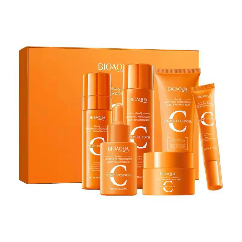 BIOAQUA 6 Pcs Vitamin C Skin Care Set Whitening Brightening & Moisturizing Skin Care Whitening Facial Kit BQY18939