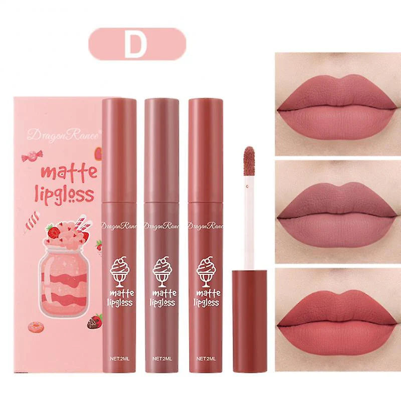 DRAGON RANEE 3PCS/Set Velvet Matte Lip Gloss Set Long Lasting Waterproof Lipstick Kit Nourish Moisturizing Lip For woman And Girl