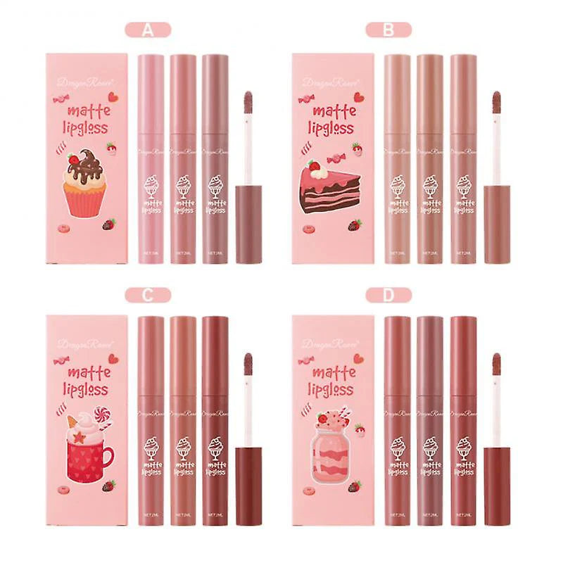 DRAGON RANEE 3PCS/Set Velvet Matte Lip Gloss Set Long Lasting Waterproof Lipstick Kit Nourish Moisturizing Lip For woman And Girl