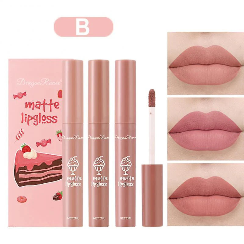 DRAGON RANEE 3PCS/Set Velvet Matte Lip Gloss Set Long Lasting Waterproof Lipstick Kit Nourish Moisturizing Lip For woman And Girl