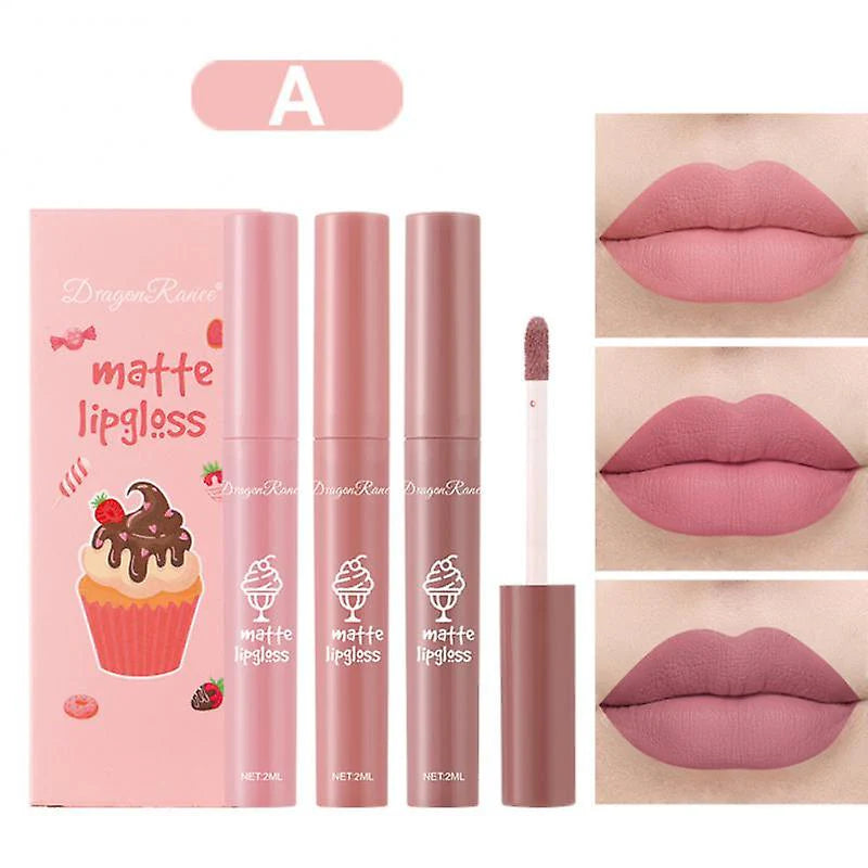 DRAGON RANEE 3PCS/Set Velvet Matte Lip Gloss Set Long Lasting Waterproof Lipstick Kit Nourish Moisturizing Lip For woman And Girl
