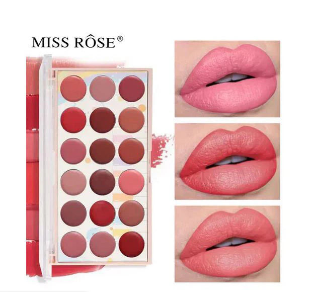 Miss Rose 18 Colors Matte Long Lasting Waterproof Nourishing Lip Cream Palette