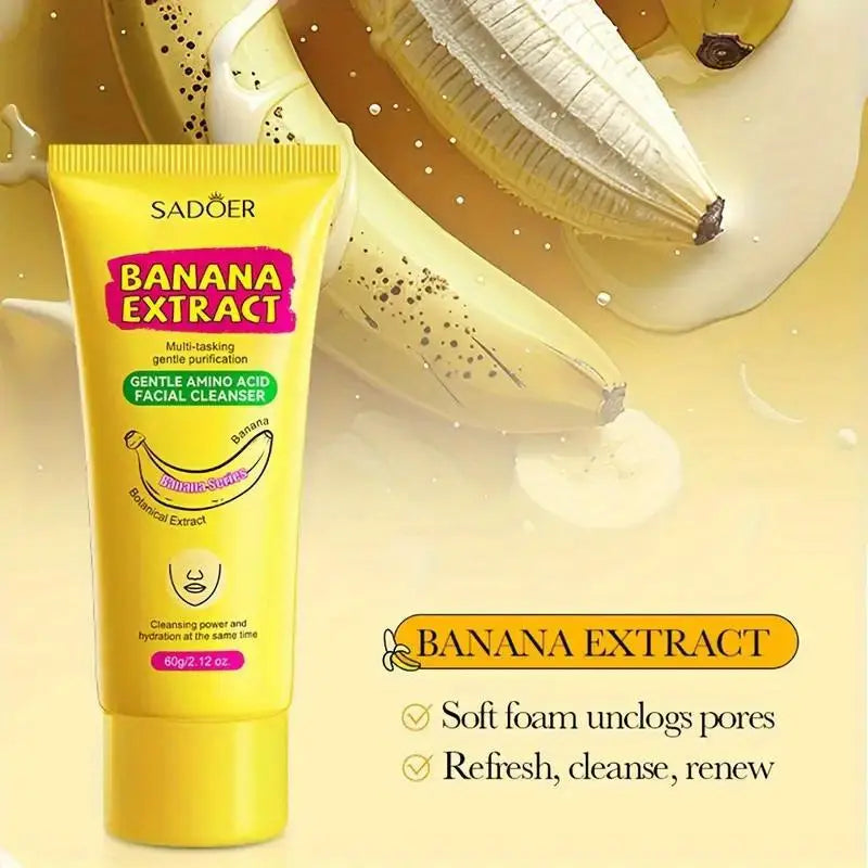 SADOER Banana Facial Cleanser Deep Cleaning Oil-Control Whitening Brightening & Moisturizing Face Wash Hydrating Refreshing Rich Foam Banana Facial Wash Cleanser 60g SD35844