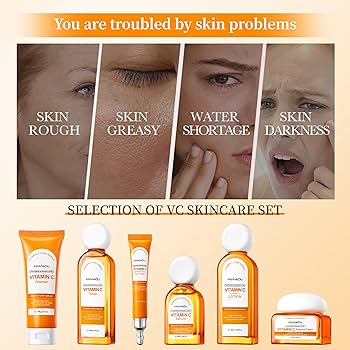 FAYANKOU Vitamin C 6 Pcs Whitening Face Kit Skin Repair Orange Essence Brightening Skin Care Set Whitening Brightening & Moisturizing Facial Kit FYK17178