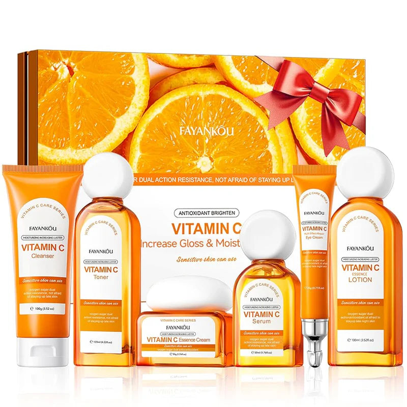 FAYANKOU Vitamin C 6 Pcs Whitening Face Kit Skin Repair Orange Essence Brightening Skin Care Set Whitening Brightening & Moisturizing Facial Kit FYK17178