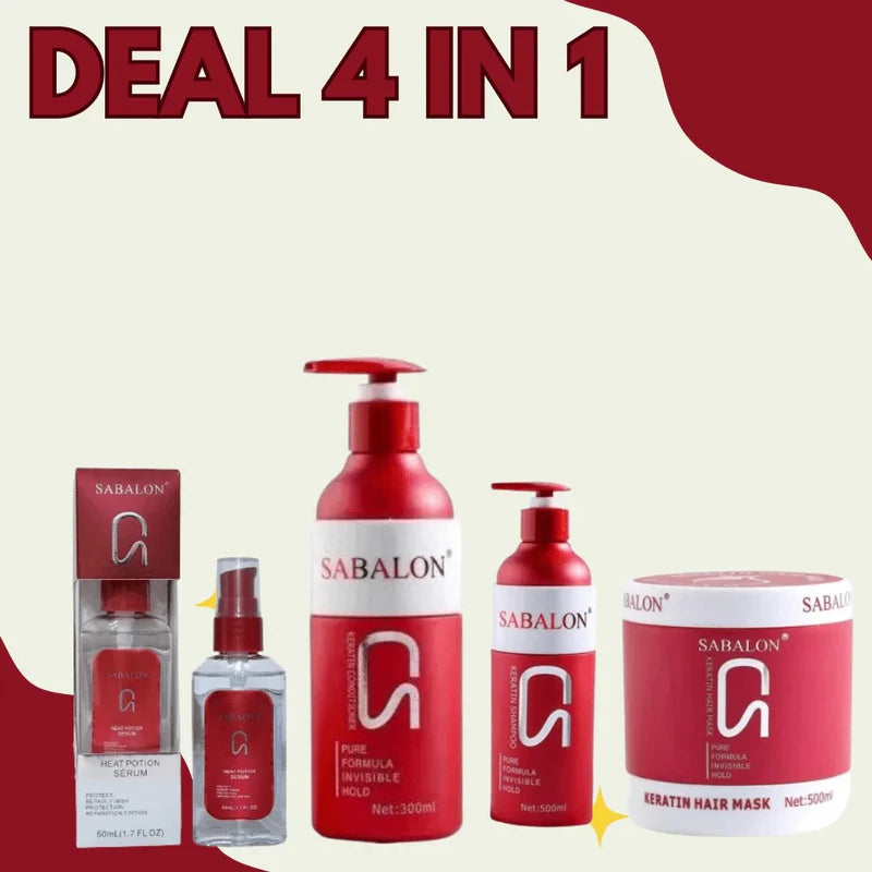 Sabalon Deal 4 in 1 Keratin Hair Shampoo+Conditioner+Mask+Heat Potion Serum