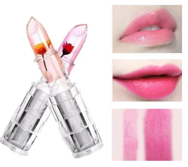 Transparent Flower Jelly Lipstick Temperature Change Color Long Lasting Waterproof