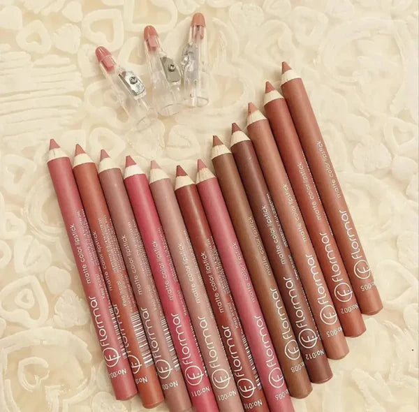 Glow-Up Trio- 1Pc Rhode Pocket Blush + 1 Pc Rhode Lip Gloss + 6pcsFlormar Matte Color Lipstick Pencil Set – Long Lasting Lip & Cheek Makeup