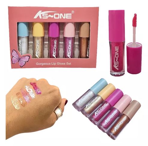 KS-One Glitter Lip Gloss Set,5pcs Sparkling Diamond Toned Lip Gloss Set Pearly Luster