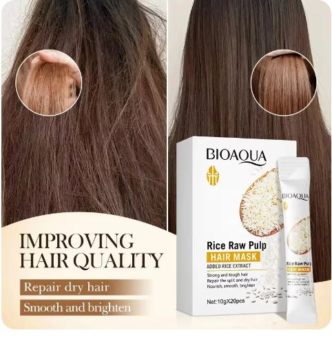 Bioaqua Pack Of 20pcs Rice Raw Pulp , Added Rice Extract Hair mask 10g Sachet For Girls and For Women BQY96544