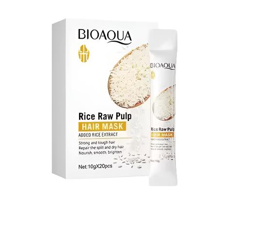 Bioaqua Pack Of 20pcs Rice Raw Pulp , Added Rice Extract Hair mask 10g Sachet For Girls and For Women BQY96544