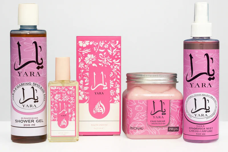 Yara Pack of 04 Luxury Body Care & Fragrance Set – Shower Gel, Perfume, Body Scrub & Mist
