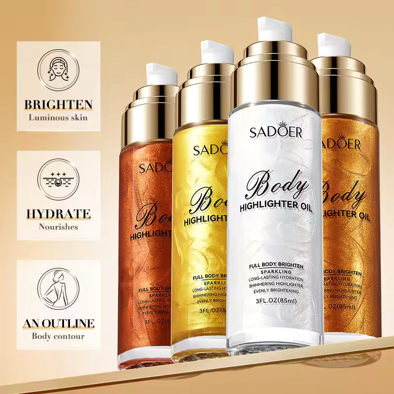 SADOER Body Highlighting Oil Whitening Brightening Moisturizing Rejuvenating Body Lotion Long Lasting Shimmer Glitter Glow Body Oil