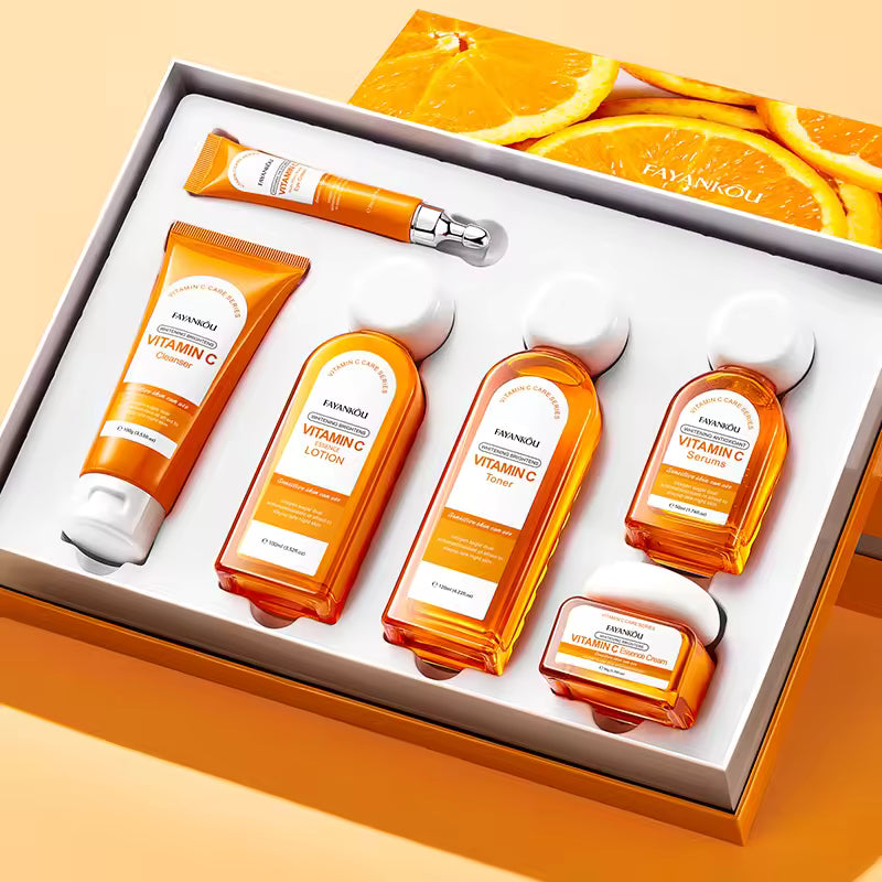 FAYANKOU Vitamin C 6 Pcs Whitening Face Kit Skin Repair Orange Essence Brightening Skin Care Set Whitening Brightening & Moisturizing Facial Kit FYK17178