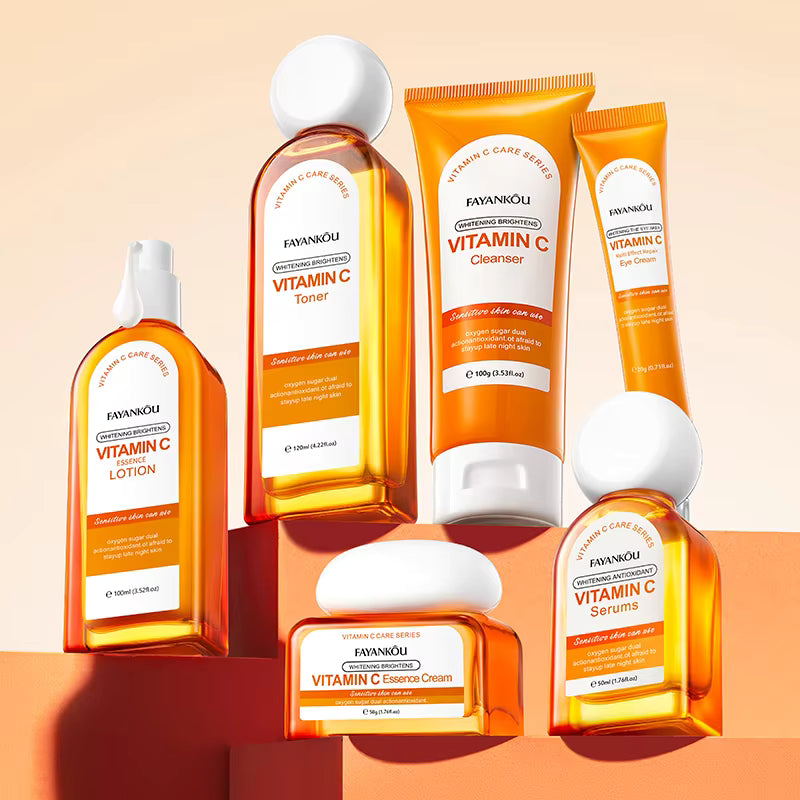 FAYANKOU Vitamin C 6 Pcs Whitening Face Kit Skin Repair Orange Essence Brightening Skin Care Set Whitening Brightening & Moisturizing Facial Kit FYK17178