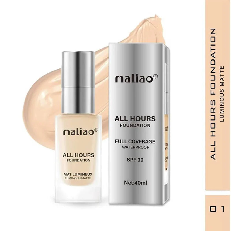 Maliao All Hours SPF30 Foundation Mat Lumineux - Luminous Matte, Full Coverage, Waterproof, Ultimate Radiant