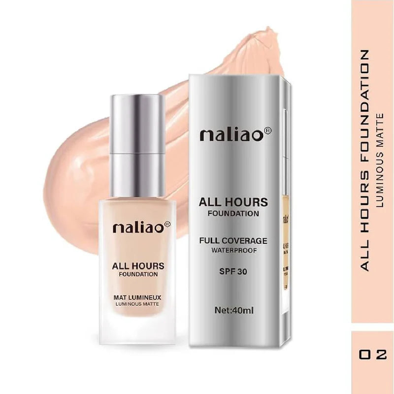 Maliao All Hours SPF30 Foundation Mat Lumineux - Luminous Matte, Full Coverage, Waterproof, Ultimate Radiant