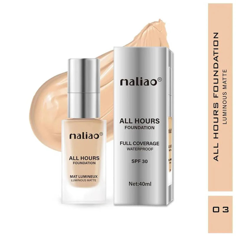 Maliao All Hours SPF30 Foundation Mat Lumineux - Luminous Matte, Full Coverage, Waterproof, Ultimate Radiant