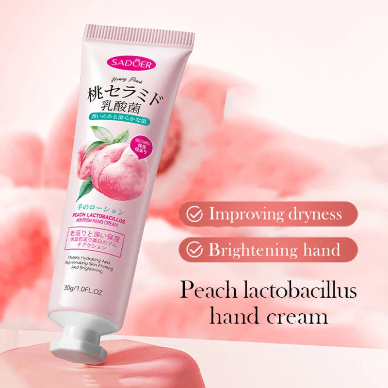 SADOER Organic Fruit Peach Hand Cream Whitening Brightening Nourishing Moisturizing Hand Cream Anti Cracking Skin Care Hand Care Cream SD13422