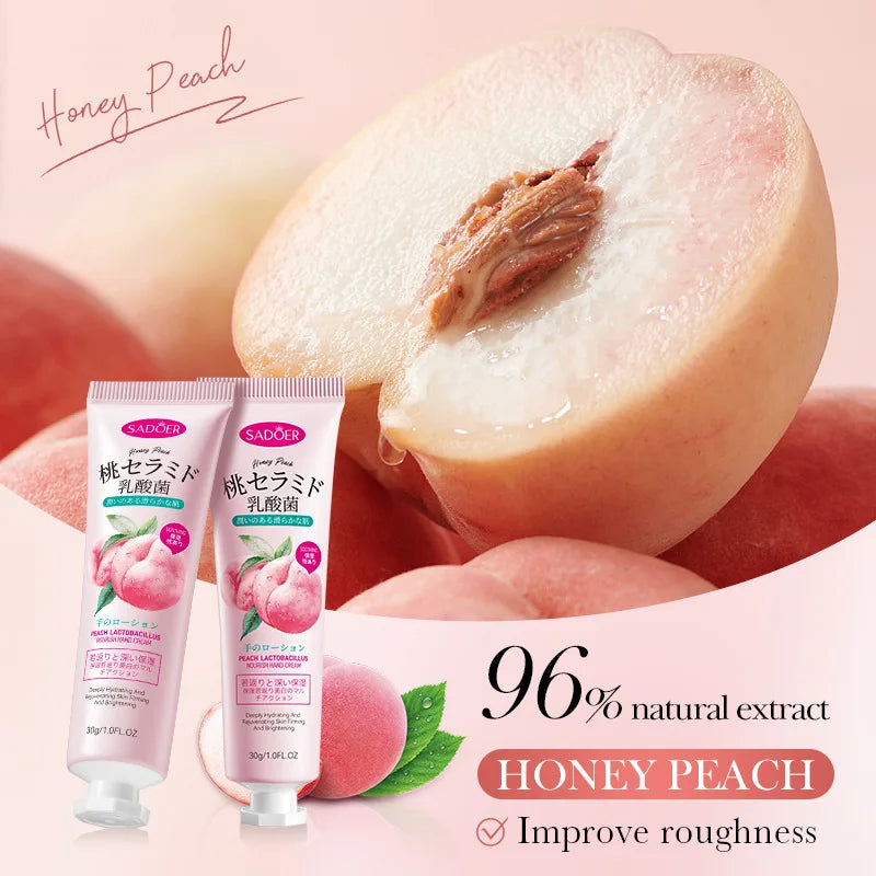 SADOER Organic Fruit Peach Hand Cream Whitening Brightening Nourishing Moisturizing Hand Cream Anti Cracking Skin Care Hand Care Cream SD13422