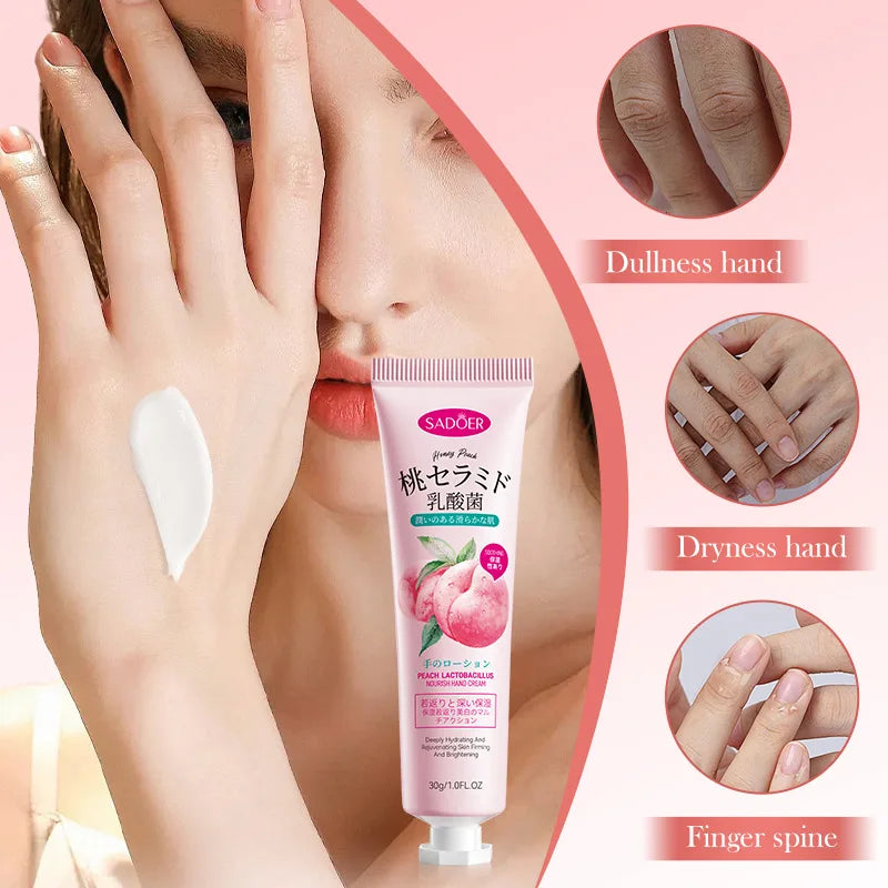 SADOER Organic Fruit Peach Hand Cream Whitening Brightening Nourishing Moisturizing Hand Cream Anti Cracking Skin Care Hand Care Cream SD13422