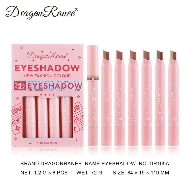 Dragon Ranee Pack of 06 Eyeshadow Stick 2 In 1 Double Color Gradient Velvet Shadow Stick Eye Makeup Waterproof Lasting Shimmer Metallic Eyeshadow Makeup DR105A