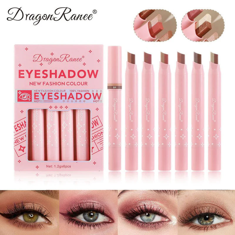 Dragon Ranee Pack of 06 Eyeshadow Stick 2 In 1 Double Color Gradient Velvet Shadow Stick Eye Makeup Waterproof Lasting Shimmer Metallic Eyeshadow Makeup DR105A