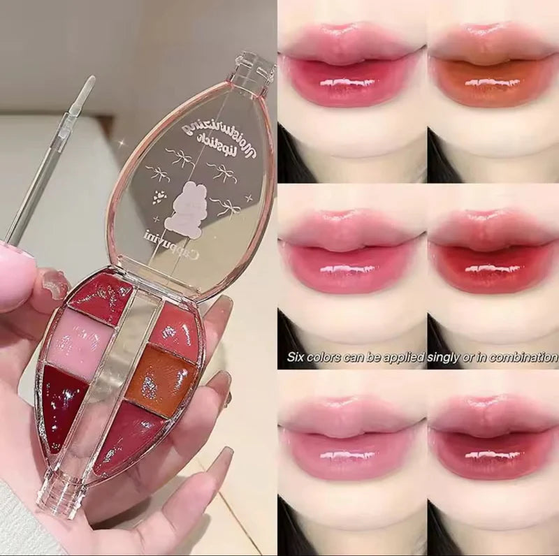 Dragon Ranee 6-color Bear Solid Lipstick Water Light Mirror Lip Gloss Whitening and Colorful Waterproof and Sweat-proof Lipstick Moisturizing Lip Gloss for Autumn and Winter
