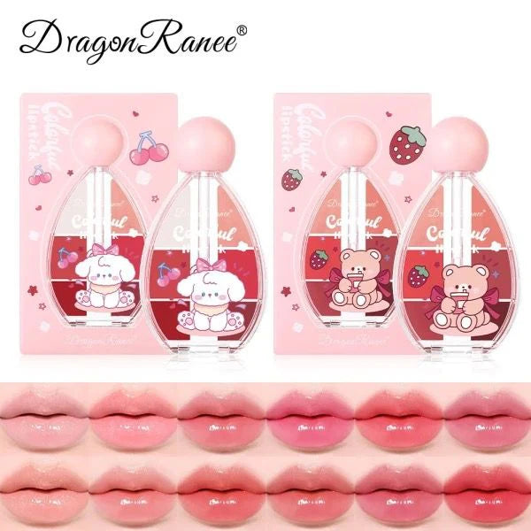 Dragon Ranee 6-color Bear Solid Lipstick Water Light Mirror Lip Gloss Whitening and Colorful Waterproof and Sweat-proof Lipstick Moisturizing Lip Gloss for Autumn and Winter