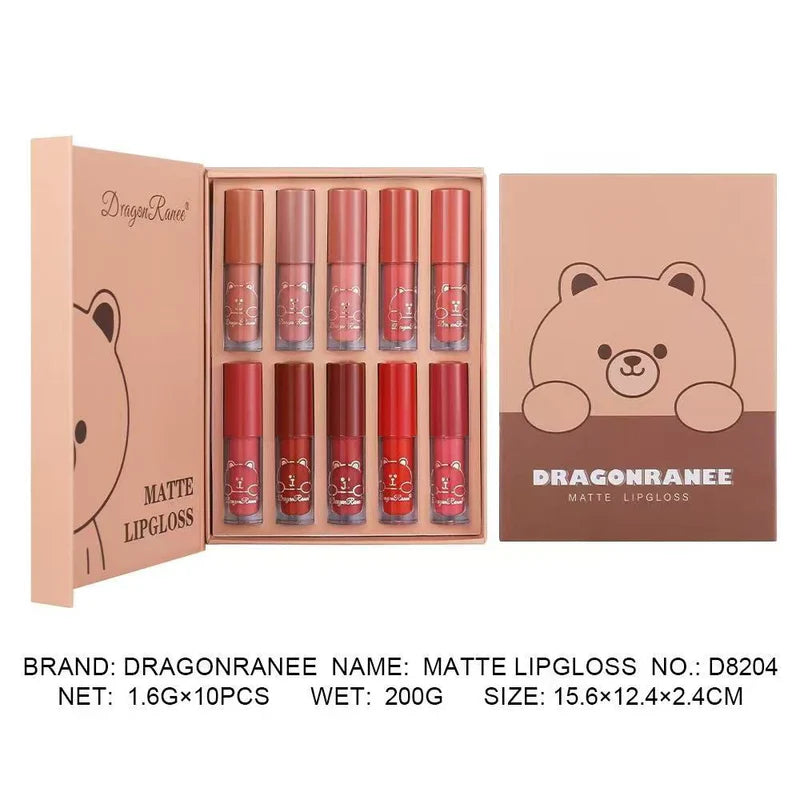 Dragon Ranee - Brown Bear Velvet Matte Lip Gloss Set of 10