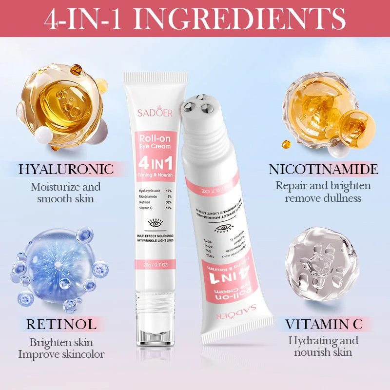 SADOER 4 in 1 Roll-on Moisturizing Eye Cream Anti Dark Circles Eye Bags Firming Moisturizing Eye Serum SD40664