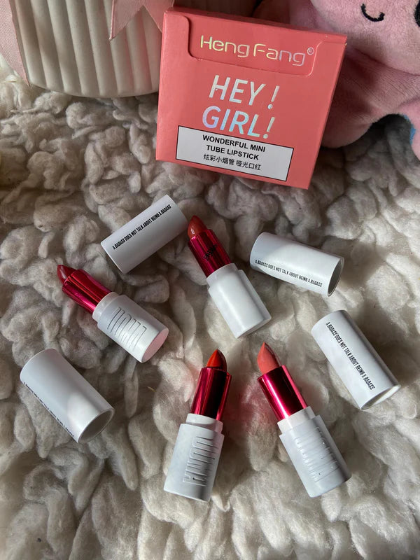 Heng Fang Hey Girl! Mini Lipstick Set – 4 Shades | Matte Finish, Long-Lasting, Travel-Friendly